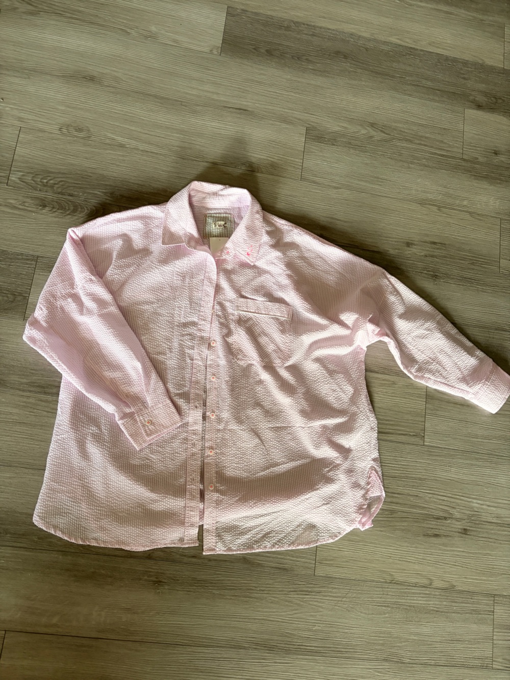 Free People Pale Pink Seersucker Button-Down Shirt
